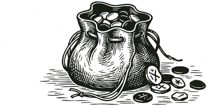 Una bolsa de monedas abierta